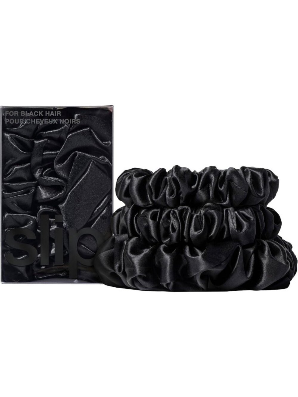 Luxurious Silk Scrunchies Set of 3 | Soft Black Hair Accessories for All Hair